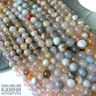 Агат сакуровый, шары 6,7-6,9/8,4-8,7/10,4-10,7 мм, цена за нить 19 см
