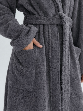 Женский махровый халат серый - карман