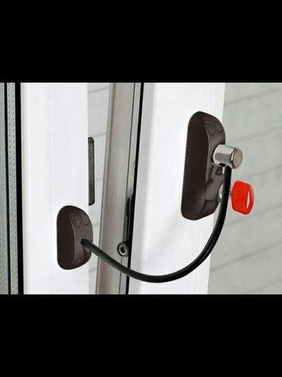 Замок безопасности &quot;детский&quot; накладной WINDOORPRO, с кл. и тросиком (2 кл), АНТРАЦИТ