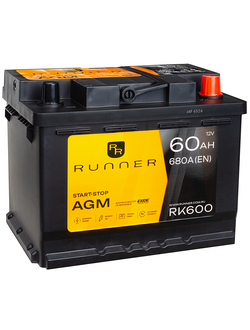 АККУМУЛЯТОР АВТОМОБИЛЬНЫЙ RUNNER AGM RK600 R+ 60Ah 680А (En)