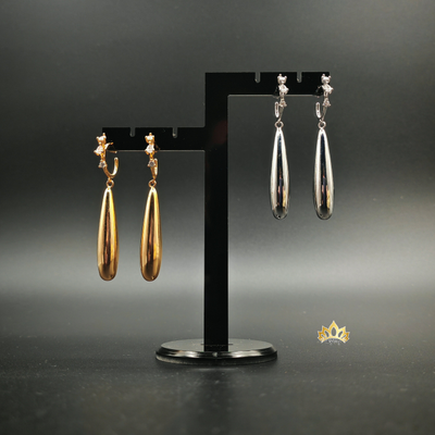 Длинные серьги - капли на кольце с "летящими" кристаллами в золотом оттенке 6см