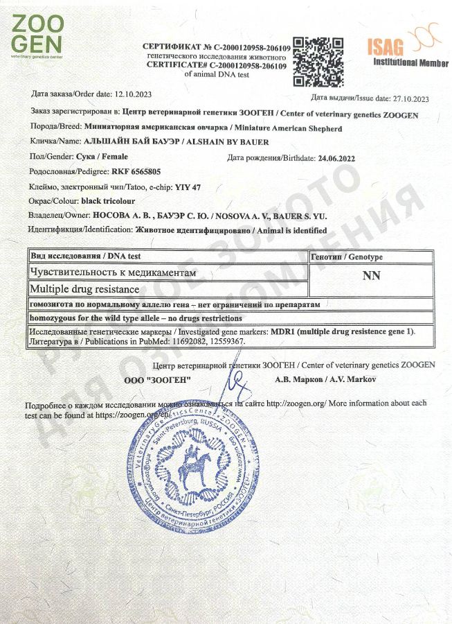 Аля. Результаты анализов на генетические заболевания.