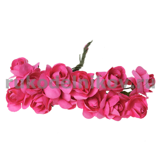 бумажные цветы "Роза", цвет-фуксия, 20х80 мм, 12 шт/уп