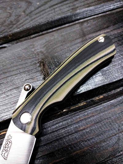 Фрикционный складной нож Микрос+ сталь AUS10, рукоять G10, цвет тайга