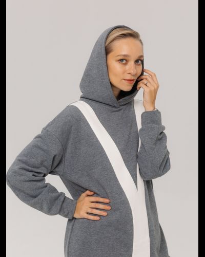Худи удлиненный c декоративной вставкой (серый меланж) - 48/52