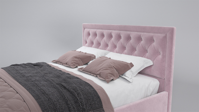 Современная дизайнерская кровать Аврора, мягкое высокое изголовье, катерная стяжка, фанера, усиленная металлом, с подъемным механизмом и бельевым ящиком