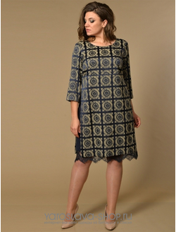 Модель: 1458-2. Платье двуслойное из кружева и жаккарда "подсолнухи".