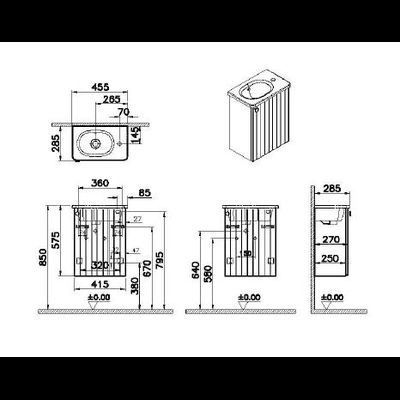 Модуль с круглой раковиной, Vitra Root Groove, 45 см, с дверцей, матовый белый, правосторонний, 69198