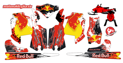Наклейки на снегоход Polaris PRO RMK 2011-2014  RedBull красный фон (модификация 1)