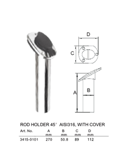 Держатель спиннинга врезной AISI 316 Cim 3415-0101 270x51 мм 45° с крышкой