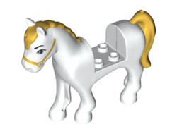 Horse with 2 x 2 Cutout with Medium Blue Eyes and Face Decoration, Gold Mane and Tail Pattern, White (93083c01pb15 / 6191890)