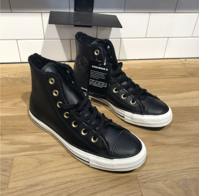 Кожаные кеды Converse All Star черные высокие 160094C живое фото