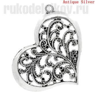 подвеска "Сердце филигрань", цвет-античное серебро