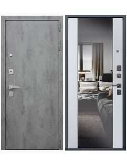 Стальная дверь Дуэт БР  /  СБ16 зеркало Белый матовый