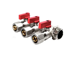 Коллектор STI с шаровыми кранами 3/4", 3 отвода 16 (обжим)