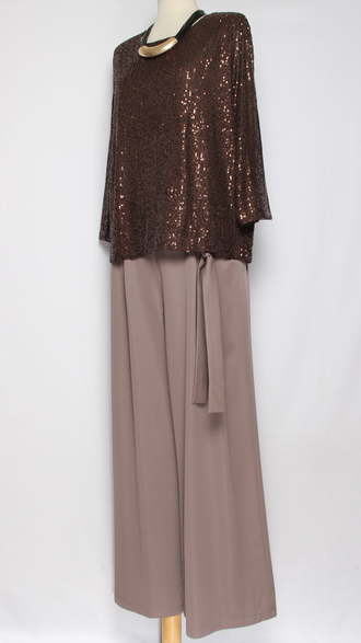 ДЖЕМПЕР  "Пайетки рукав 3\4" шоколад р.48-54