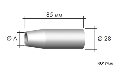 Газовое сопло RF-45 д.16.0мм L=85мм Коническое