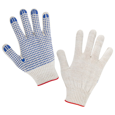 Перчатки хлопчатобумажные, КОМПЛЕКТ 100 пар, 10 класс, ПВХ-точка, белые