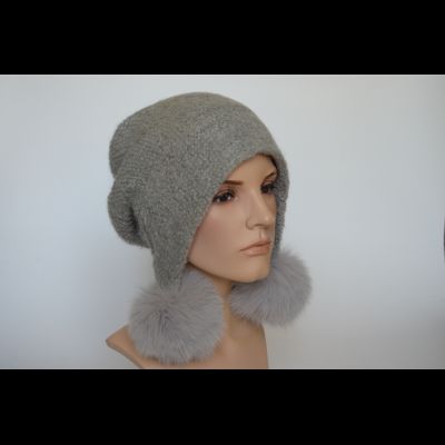 Серая женская шапка ушанка с помпонами Vizio Италия 6970