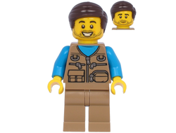 Male with Dark Tan Vest Over Dark Azure Shirt, Dark Tan Legs, Dark Brown Hair, n/a (twn398)