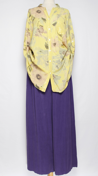 РУБАШКА БОХО "Карман планка пайетки" цветы белая, желтая, фуксия до р.52