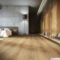 Декор ламината Haro Дуб Эмилия Медовый 540269 в интерьере комнаты