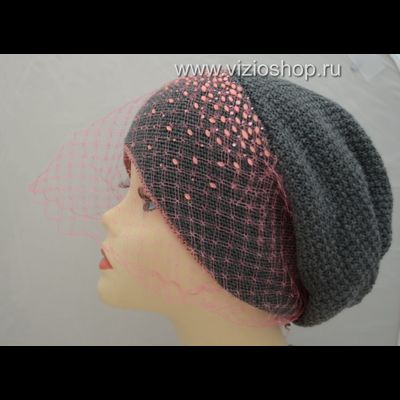 берет серый с розовой  вуалью италия Vizio 5199 от дизайнера беретов с вуалью Vizio Италия