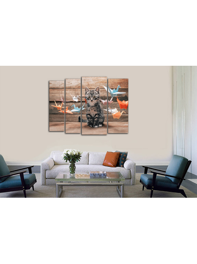 Модульная картина "Грустный котик и оригами"