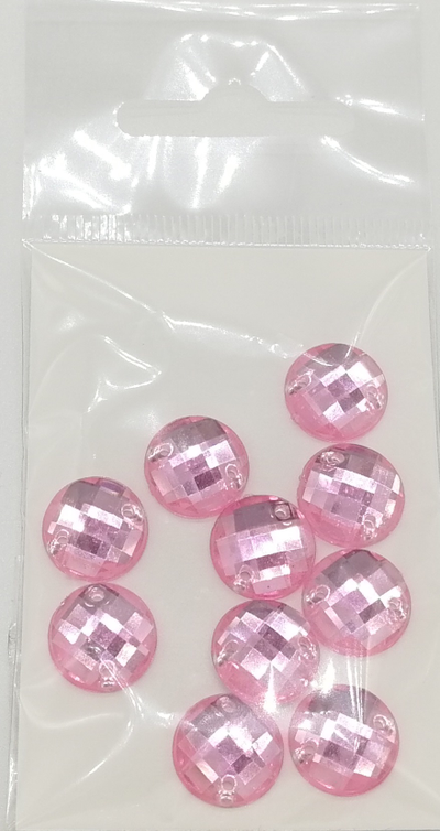 Стразы акриловые пришивные круглые 12 мм, цвет светло розовый 03