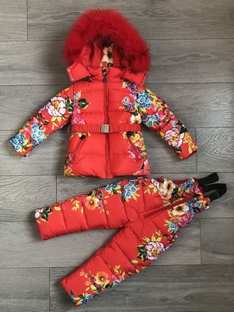 М.17-45 Комплект Moncler красный цветы - красный мех (86,92)