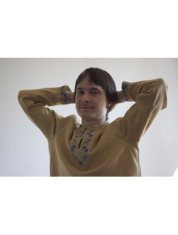 Русская льняная рубаха "Звёзды Рода (сине-голубые)", 44-60