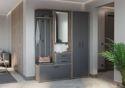 Прихожая ДОМИНО шкаф с вешалкой + шкаф для одежды Дуб Крафт табачный/Графит