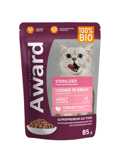 AWARD (Эворд) Sterilized, влажный корм (пауч) для стерилизованных кошек индейка в соусе, 85 г