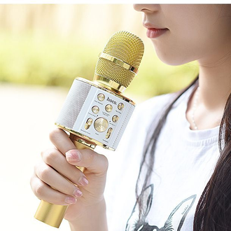 Караоке-микрофон-колонка Hoco BK3 Золото