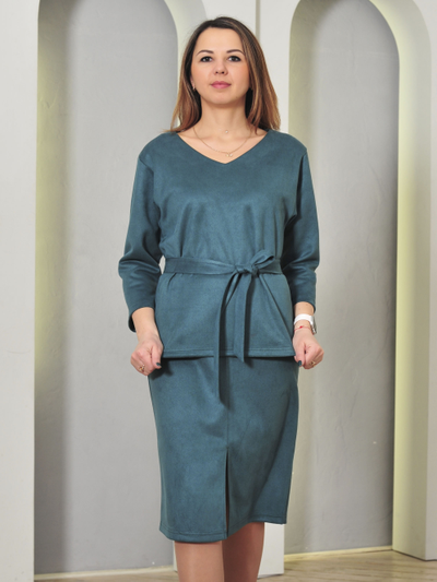 Джемпер 363-1024 / Юбка 357-1024 зеленый ЗАМША