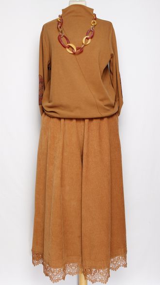 ЮБКА-БРЮКИ  вельветовая "Кружево"охра  р.50-58