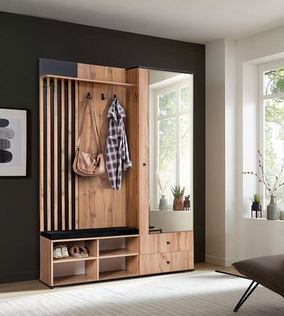 Шкаф для прихожей ЛИБЕРТИ 51.22 (опора 20мм) Дуб Вотан/Черный