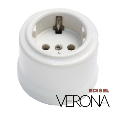 Розетка керамическая ретро белая EDISEL Verona, 16А