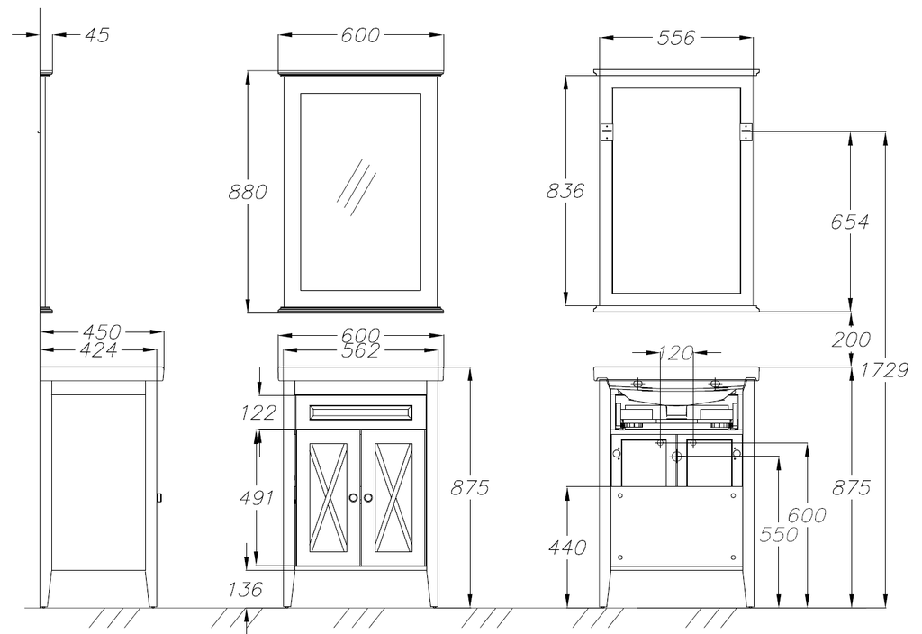КОМПЛЕКТ МЕБЕЛИ ПАЛЕРМО 60 СВЕТЛЫЙ ОРЕХ (АКЦИЯ)