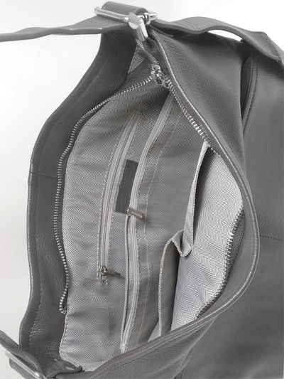 (АРТИКУЛ: 10114/1) СУМКА-МЕШОК ЖЕНСКАЯ, БОЛЬШАЯ, НАТУРАЛЬНАЯ КОЖА, СЕРАЯ, РЕМЕНЬ ЧЕРЕЗ ПЛЕЧО