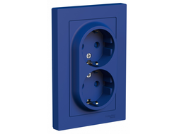 Розетка 2+2Р+Е шторки, аквамарин, серия AtlasDesign