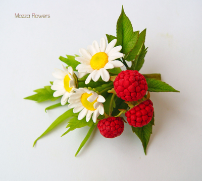 Заколка/брошь "Ромашки & Малина".