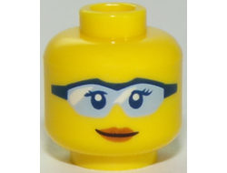 Minifigure, Head Female Glasses with Bright Light Blue Lenses and Dark Blue Frame, Dark Orange Lips, Closed Mouth Smile Pattern - Hollow Stud, Yellow (3626cpb1766 / 6174454)