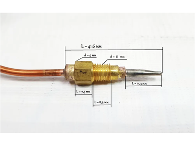 Термопара газовой плиты "DARINA" мод. GM141, GM341, GM441 (2515.051.100-05), L-1000 мм, соед. клемма, на основную горелку духовки.