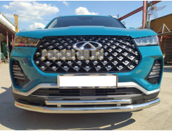Защита переднего бампера двойная d60/42 для Chery Tiggo 7 Pro 2021-