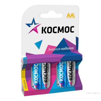 Пальчиковая алкалиновая батарейка Космос AA 1.5V Alkaline Battery [ по 4 шт ]