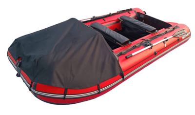 Моторная лодка ДИКИЙ 380 НДНД с тентом красный нос сбоку