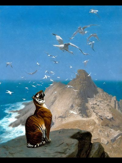 Картина обогреватель, репродукция Жан-Леона Тигр, наблюдающий за журавлями