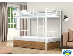 Двухъярусная кровать Валенсия 120 Белый ящики дуб крафт табак