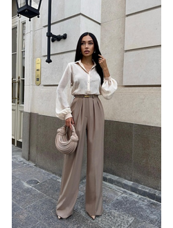 Брюки палаццо со складками (песочный)